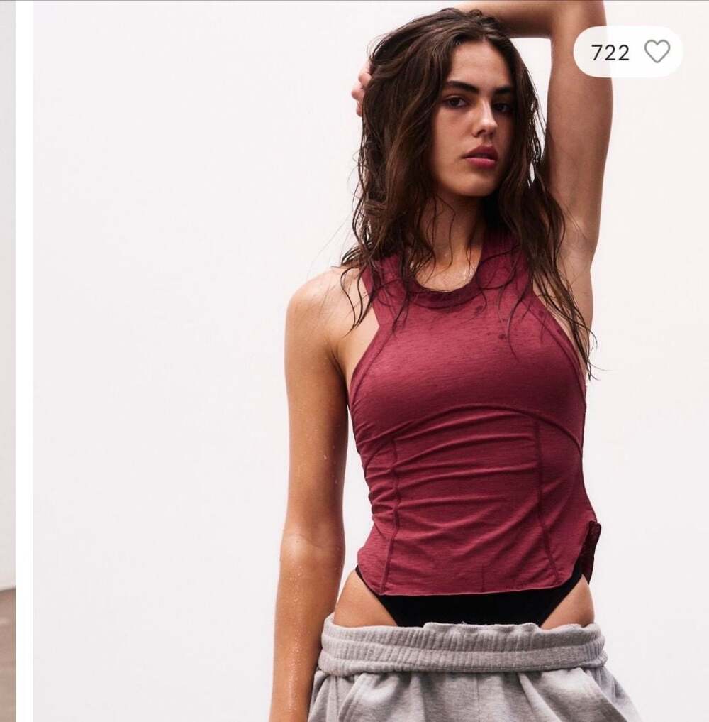 NWT Free People Movement Tempo Silver Lining Tank in Sour Cherry Rust Red XL